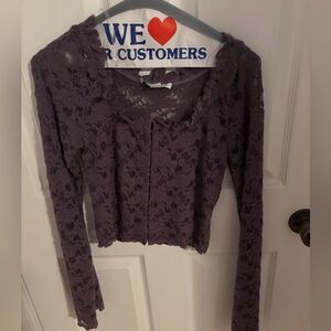 Purple Lace Sheer Long Sleeve Top